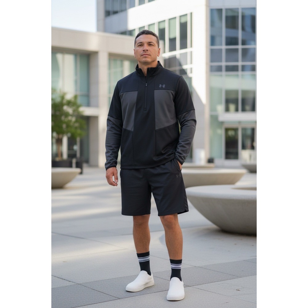 Under Armour Mens ColdGear Quarter Zip Pullover Black Grey‎ Colorblock Medium